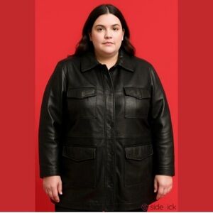 Shelby XXXL Men's Black Leather Car Coat with Four Pocket Design 3XL